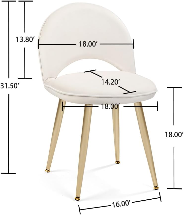 Chair with Adjustable Backrest Makeup Vanity Stool with Back Multifunction Armless Chair for Dressing Home Office Kitchen Dinning Room and Living Room (Velvet White)