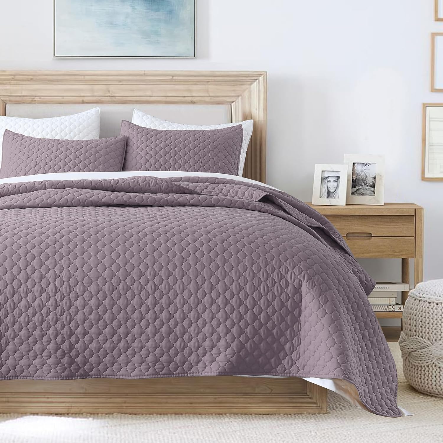 HOME Quilt Set Queen Size Navy Blue, Classic Geometric Diamond Stitched Pattern, Ultra Soft Microfiber Lightweight Bedding Bedspread Coverlet for All Season with 1 Quilt 2 Pillow Shams