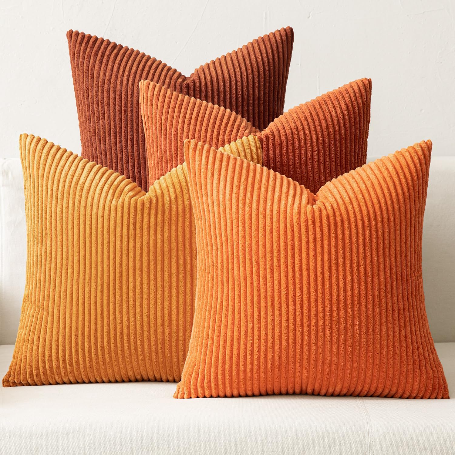 MIULEE Boho Farmhouse Sage Green Throw Pillow Covers 18x18 Inch Set of 4 Mordern Nordic Cushion Covers Soft Corduroy Spring Home Decor for Couch Bed Sofa Living Room Forest Green